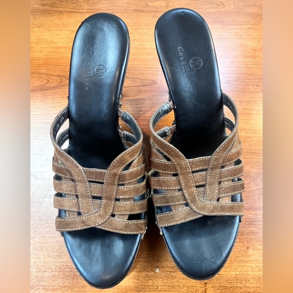 Cole Haan Strappy Heels Brown Leather Slide Sz 10 Made in Brazil - Picture 2 of 16